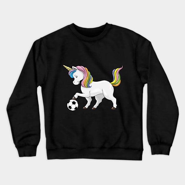 Unicorn as soccer player with soccer ball Crewneck Sweatshirt by Markus Schnabel